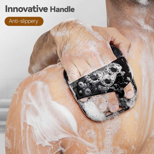 Silicone Body Scrubber for Men & Women, Friendly Shower Body Scrubber for Sensitive Skin, Silicone Loofah Body Scrubber for Showering with Richer Foam Bristles and Anti-Slippery Handle (2 Pack)