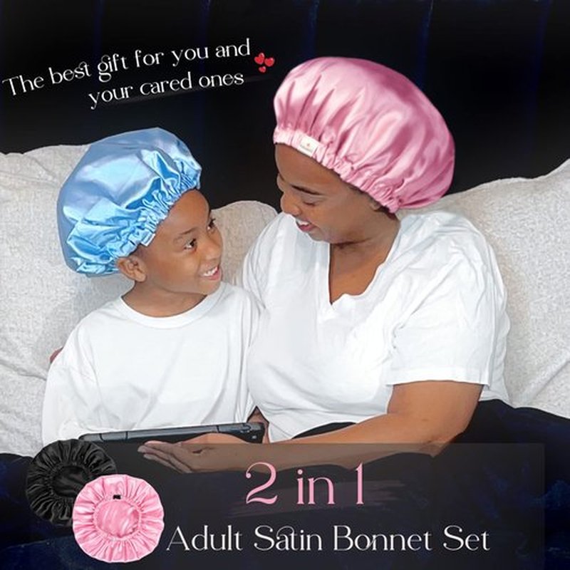 YANIBEST Silk Bonnet Satin Bonnet for Sleeping Women and Men, Adjustable Double Layer Hair Bonnet for Curly Braids Hair Light Pink
