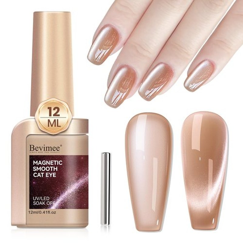 Bevimee Moonlight Cat Eye Gel Nail Polish 12ML, Crystal Nude High Gloss Cateye Gel Polish Nail Magnetic Glitter Holographic Nail Polish Glass Diamond Cats Eye Velvet UV Gel Polish for Nail Art 1PC