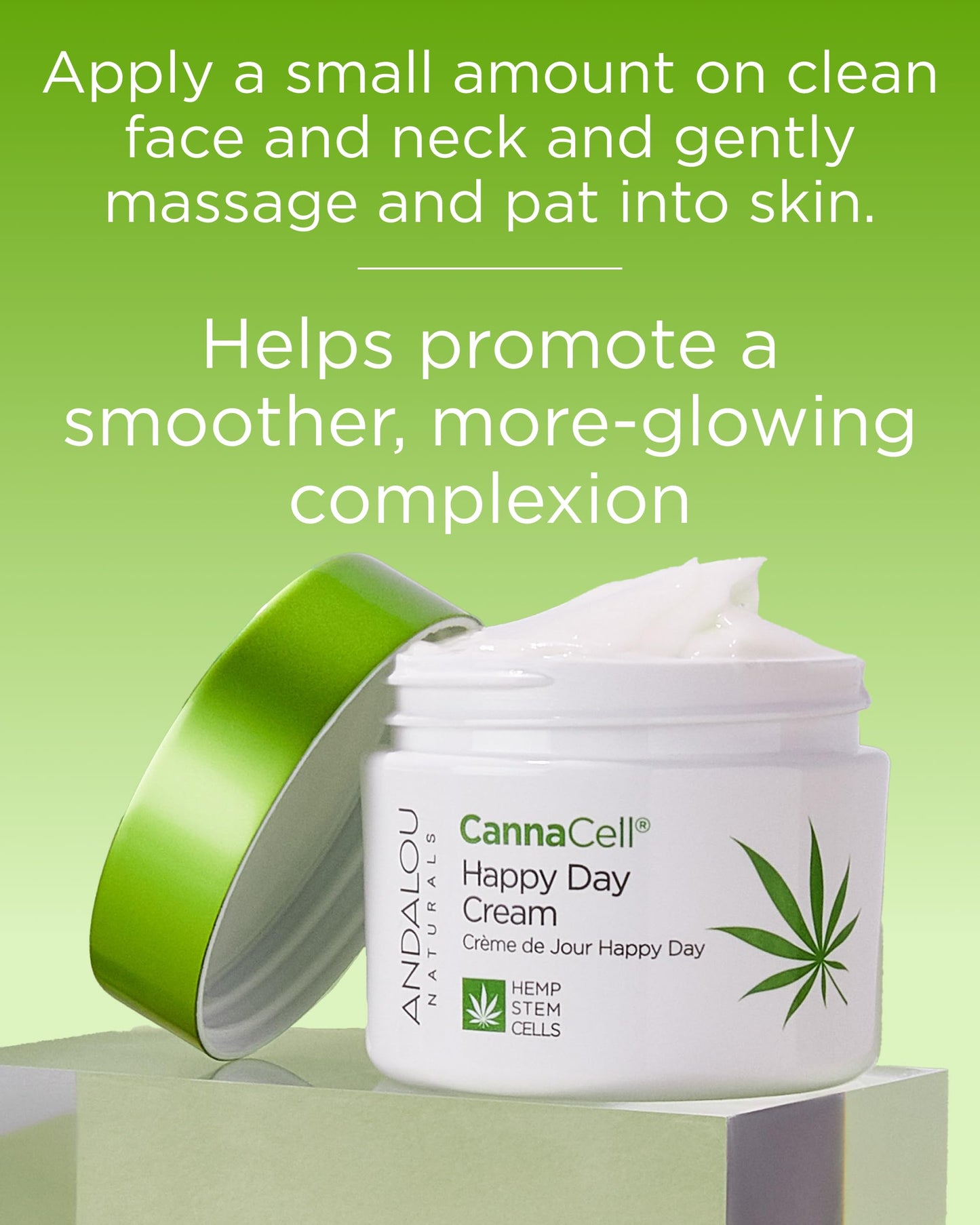 Andalou Naturals Cannacell Happy Day Cream - Hydrating Face Moisturizer with Nourishing Stem Cells - Rich in Vitamins, Plant-Based Proteins, & Omegas for Glowing Skin - 1.7 Fl Oz