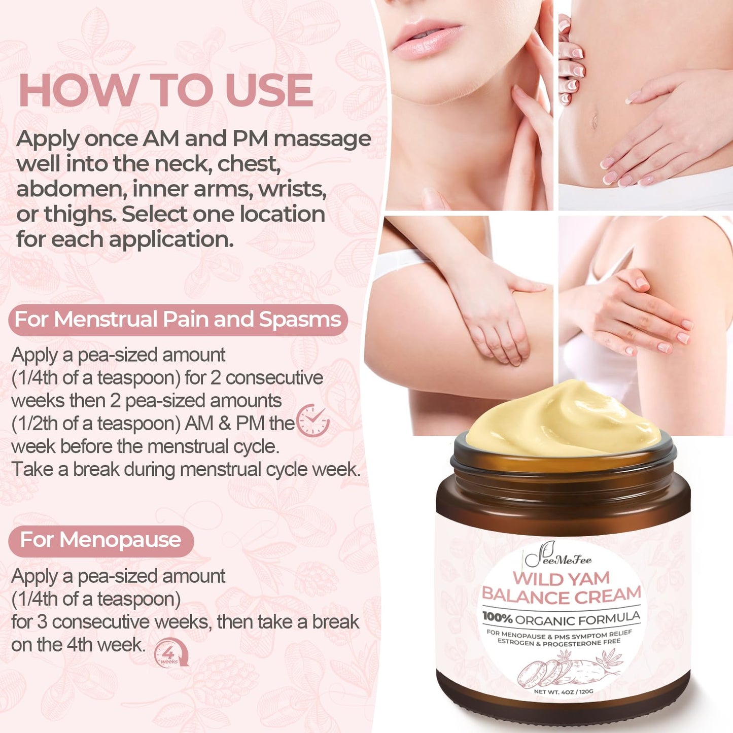 Wild Yam Cream 4oz, Organic Balancing Cream for Women, Deep Nourishment and Hydration, Made With Wild Yam Root, Chaste Tree Berry and Red Clover