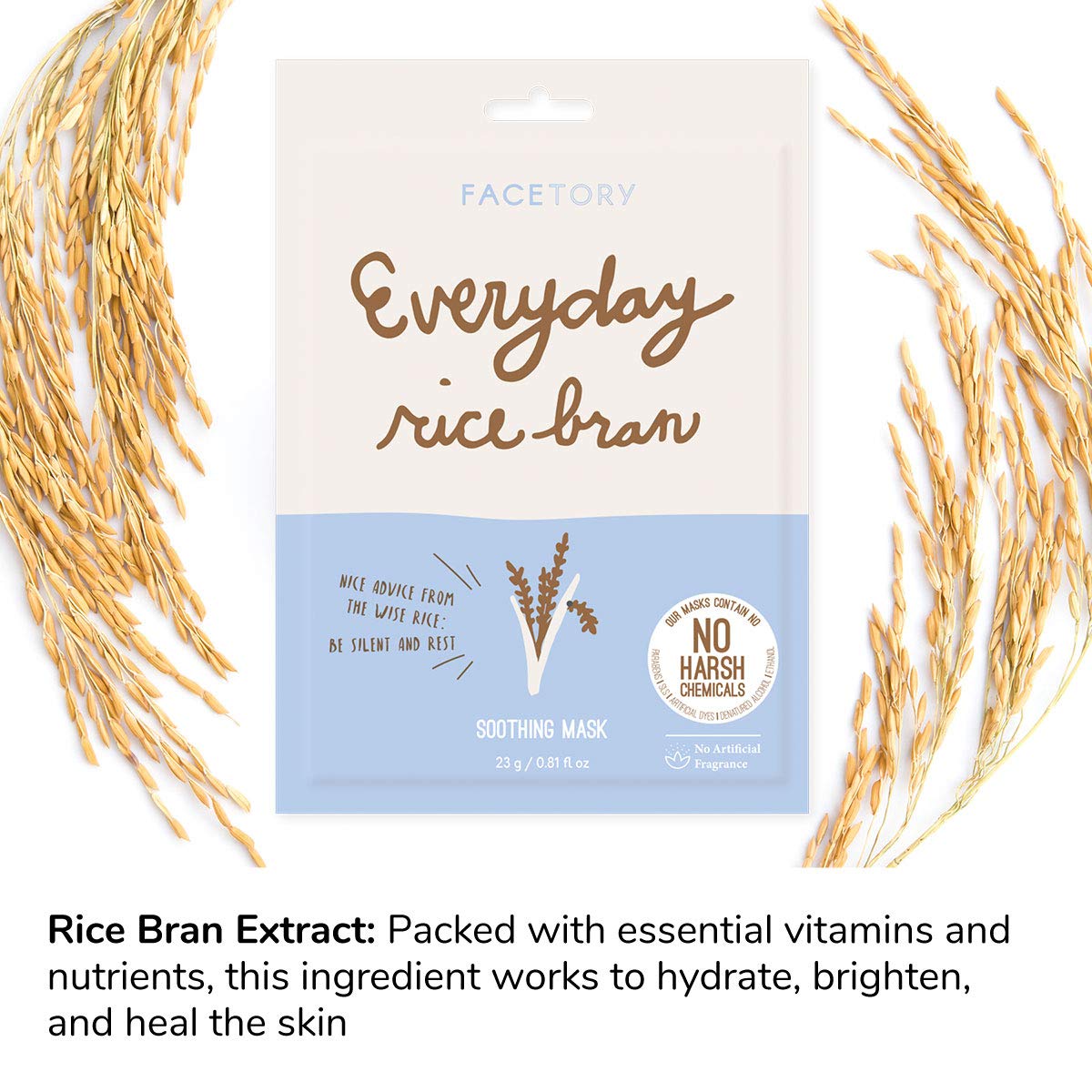 FACETORY K Beauty Face Mask Skin Care - Everyday RICE BRAN Soothing Sheet Mask | Plant-Based Rice Face Mask (5 Pack)