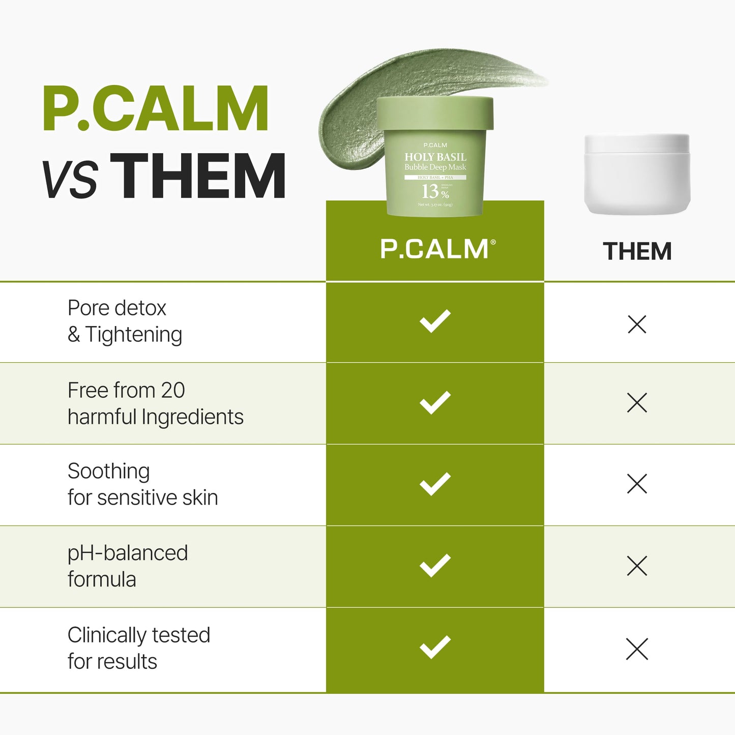 P.CALM Holy Basil Bubble Deep Mask + Brush | Pore Reset with Holy Basil, Blackhead Care & Excess Oil Control, Bubbling Clay Wash-Off Mask | Korean Skincare, 90g / 3.17 oz