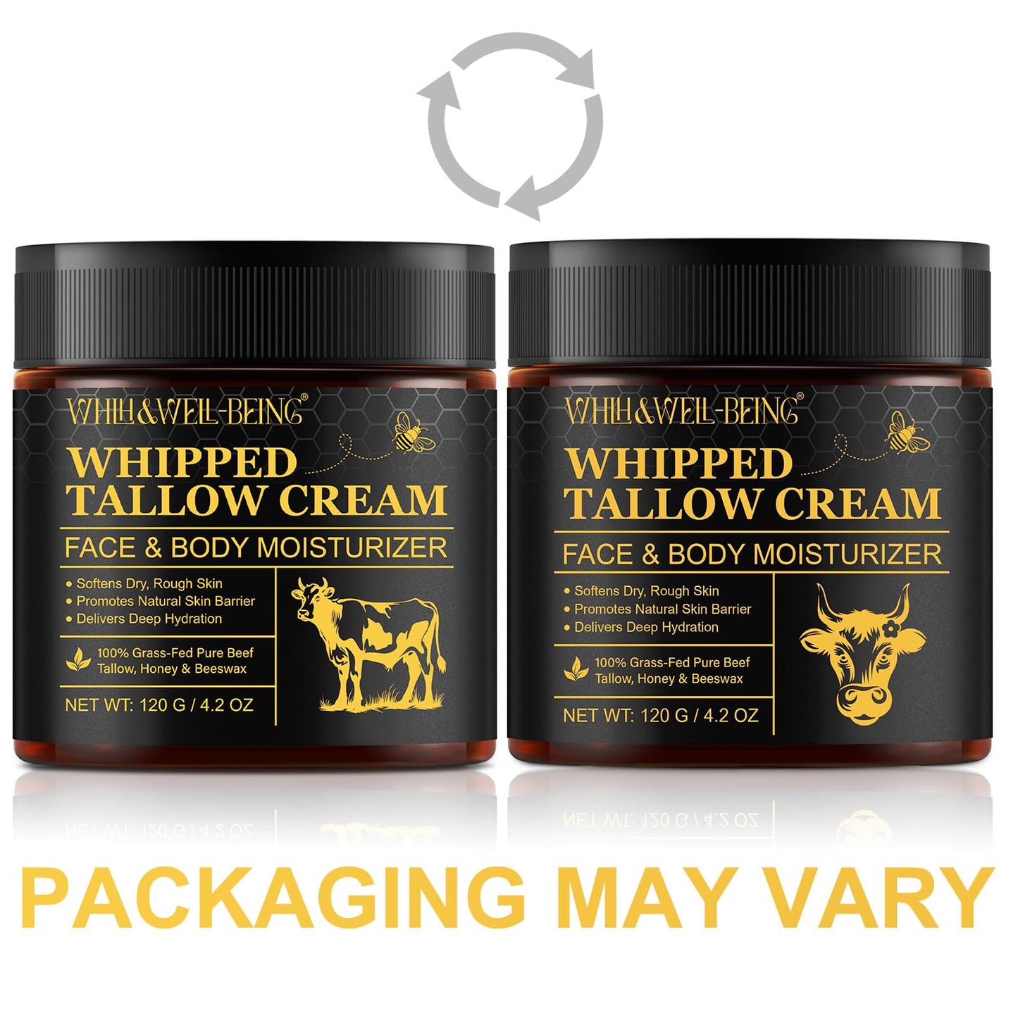 WHLH & WELL-BEING Beef Tallow for Skin, Beef Tallow and Honey Balm, Moisturizer for Face & Body Skin Care(2Pack)