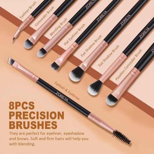 ZOREYA Makeup Brush Set - 15 Pcs Premium Synthetic Foundation Concealers Eye Shadows Make Up Brush,Eyeliner Brushes(RoseGold)