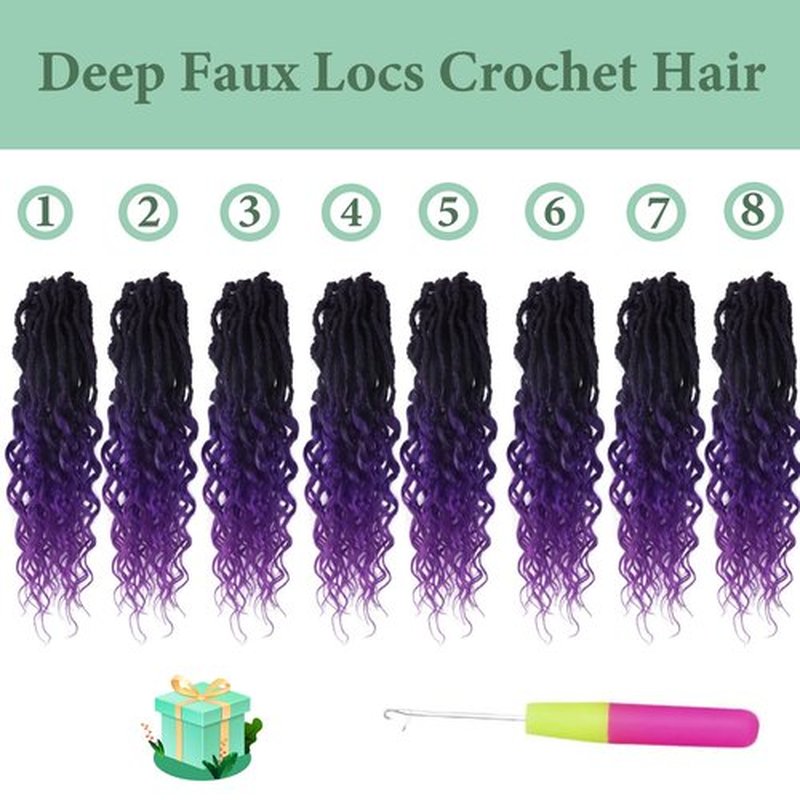 Soft Locs 14 Inch 8 Packs Goddess Locs Crochet Hair with Curly Ends Deep Faux Locs Crochet Hair for Black Women Distressed Locs Crochet Hair Extension (Black mixed Purple)