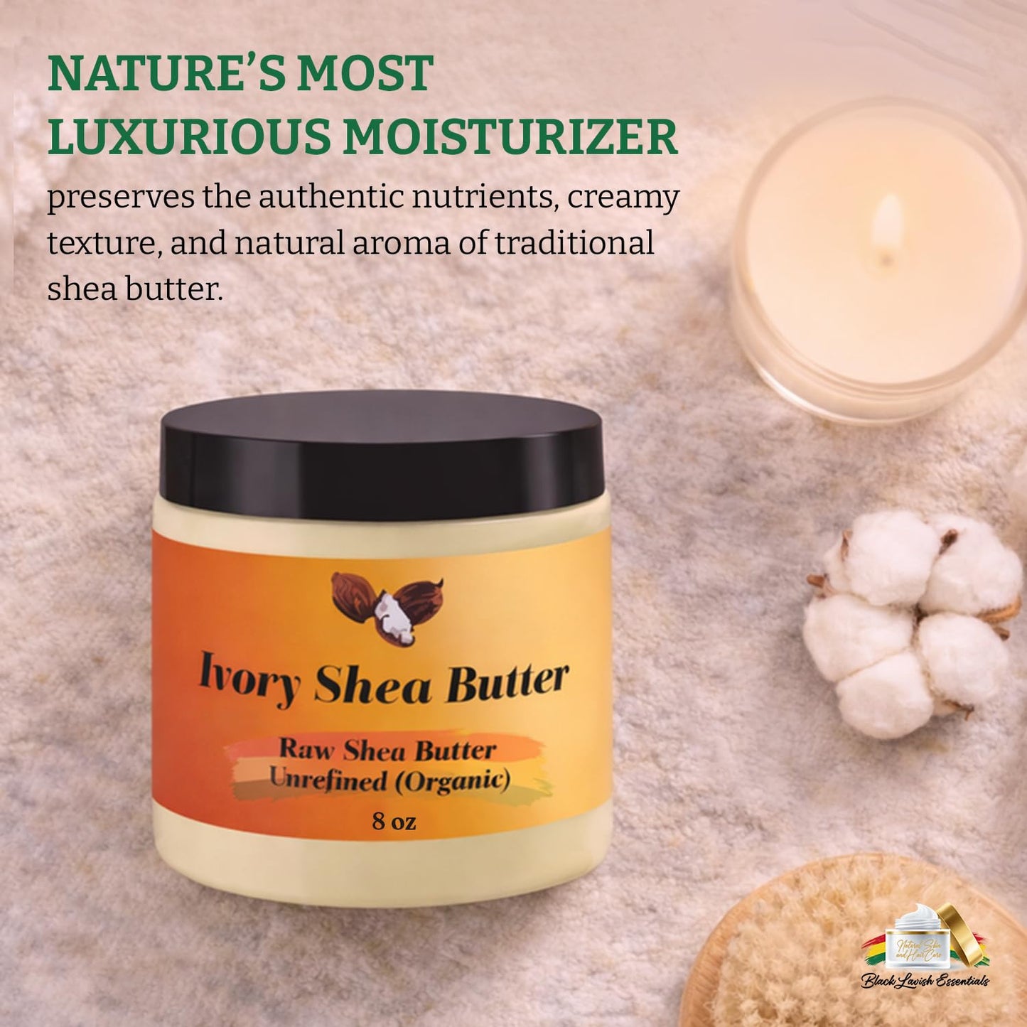 Black Lavish Essentials Organic West-African Ivory Shea Butter, Raw & Unrefined Grade A Shea Butter, DIY Ingredient, Moisture-Rich Skin & Hair Butter, Fast Absorbing, 8 oz Jar
