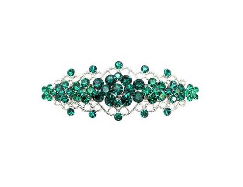 Faship Gorgeous Green Rhinestone Crystal Floral Hair Barrette
