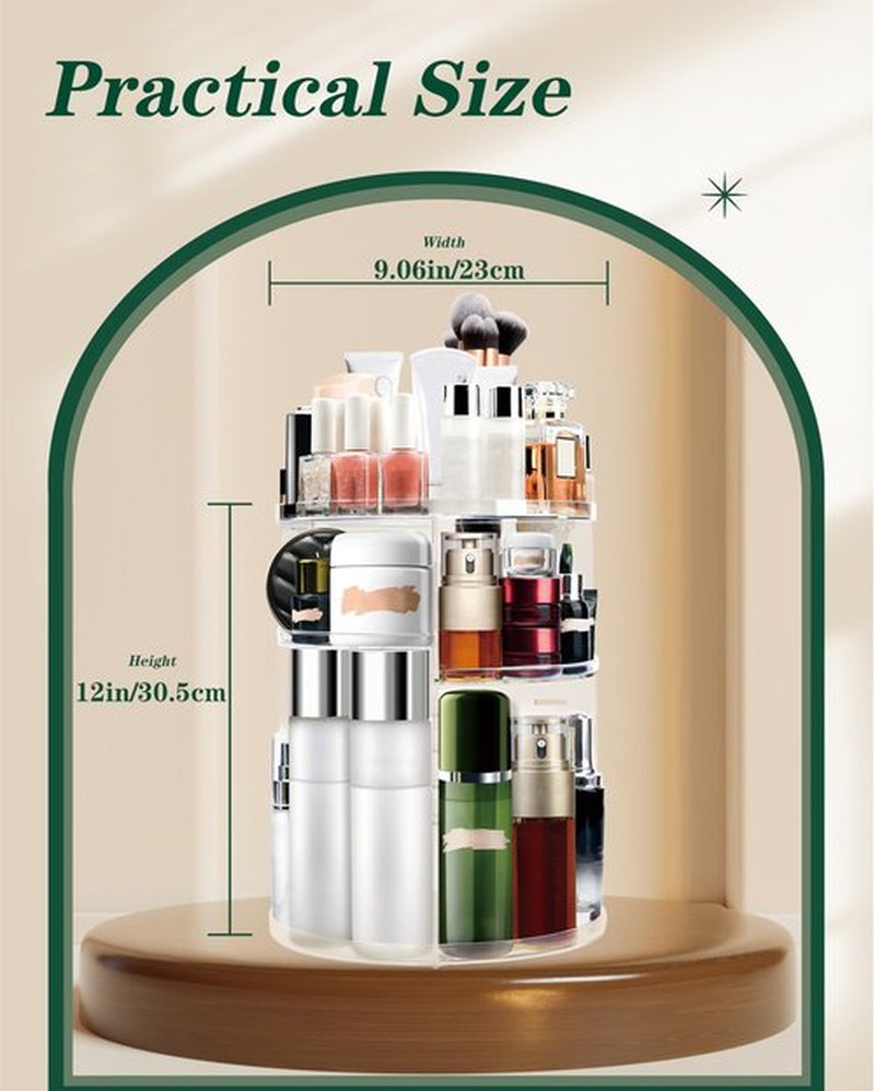 Auxmir Rotating Makeup Organizer, DIY 6 Adjustable Layers Spinning Skincare Organizer, Cosmetic Organizer with Brush Holder Perfume Tray, Multi-Function Storage Carousel for Vanity Bathroom Countertop