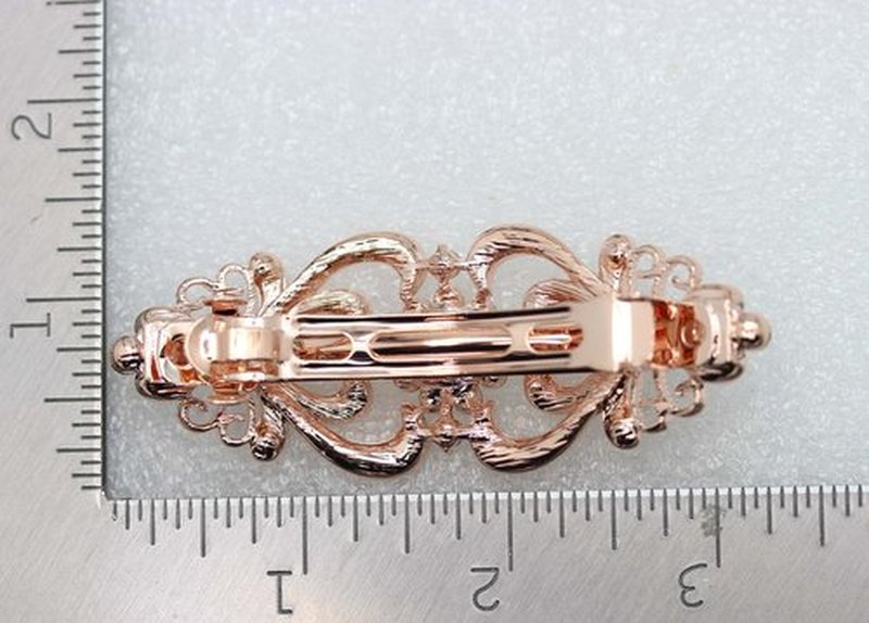 Faship Black Crystal Rose Gold Plated Hearts And Floral Hair Barrette