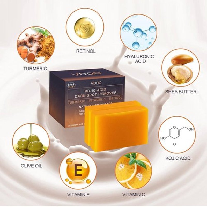 VDDO-Kojic-Acid-Soap, Turmeric Soap for Dark spots with Vitamin C, Vitamin E,Retinol, Collagen, Turmeric - Original,Olive Oil,Hyaluronic Acid for Reduces Dark Spots - 105g*4Pack