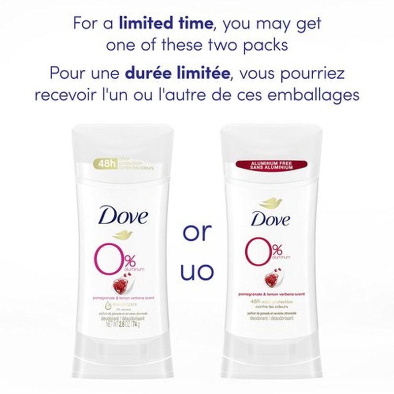 Dove 0% Aluminum Deodorant Stick Non-irritating Deodorant for Underarm Care Pomegranate and Lemon Verbena Kindest Aluminum free Deodorant 2.6 oz