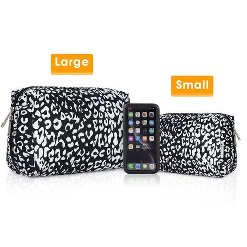 Large Makeup Bag Zipper Pouch Travel Cosmetic Organizer for Women (Large, Black Leopard)