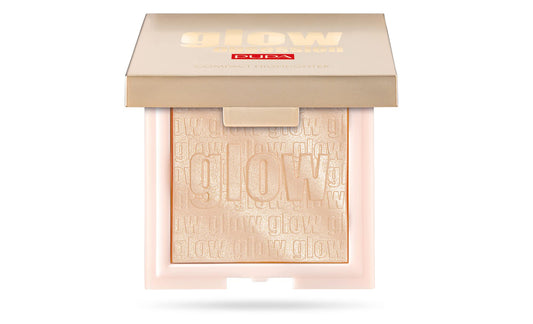 PUPA Milano Glow Obsession Compact Face Highlighter - Stunning Glow-From-Within Look - Luminous Baked Powder - Lightweight All-Over Powder, Highlight, Blush, And Bronzer - 100 Light Gold - 0.211 OZ