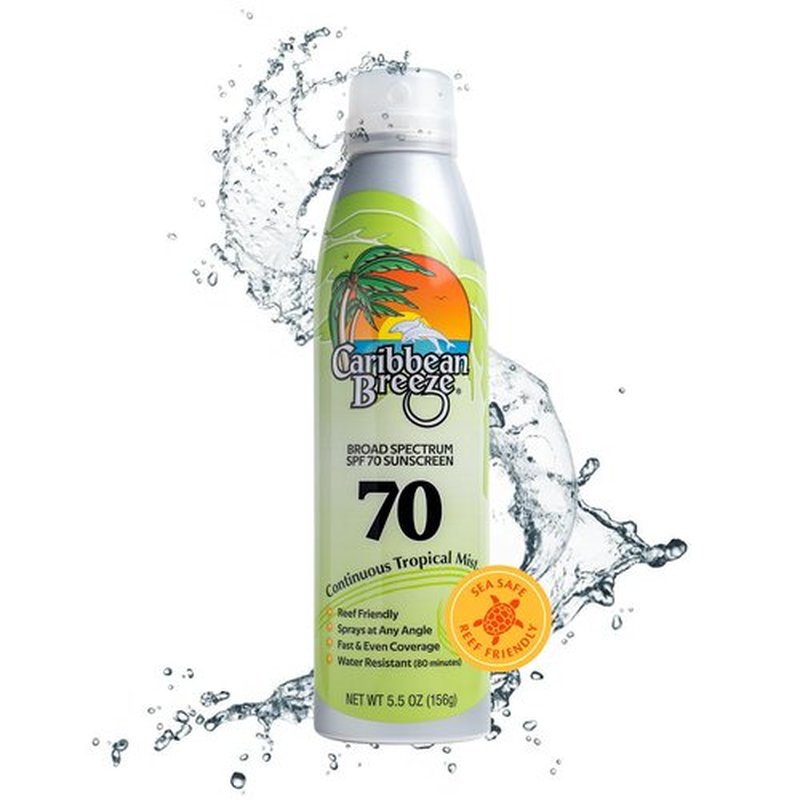 Continuous Tropical Mist Spray Sunscreen SPF 70, Reef Safe Sunscreen Spray, Up to 80 Minutes Water Resistant Sunscreen Face Spray, 5.5 Ounces