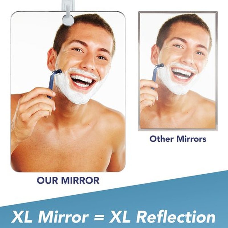 The Shave Well Company XL Anti-Fog Shaving Mirror | Fogless Bathroom Shower Mirror with Handheld Option for Men and Women | Fog Free Hanging Shower Mirror Includes Long-Lasting Removable Adhesive Hook