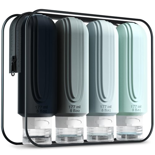 Mrsdry Travel Bottles for Toiletries, Large 6oz Oversize Containers, BPA Free Leak Proof Tubs Refillable Liquid Travel Accessories with Toiletry Bag for Cometic Shampoo and Lotion Soap (4 Pack)