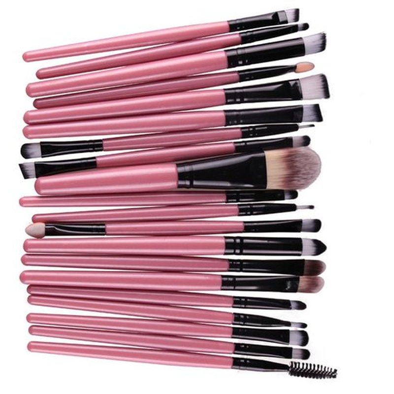 KOLIGHT® 20 Pcs Pro Makeup Set Powder Foundation Eyeshadow Eyeliner Lip Cosmetic Brushes (Black+Pink)