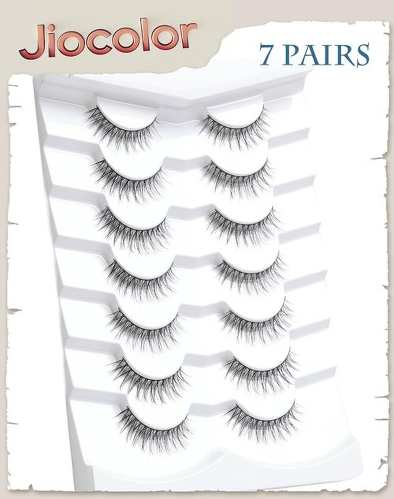 Eyelashes Natural Look Short Wispy False Lashes Thin Band C Curl Mink Lashes 11 mm Volume Demi Wispies False Eyelashes 7 Pairs S11