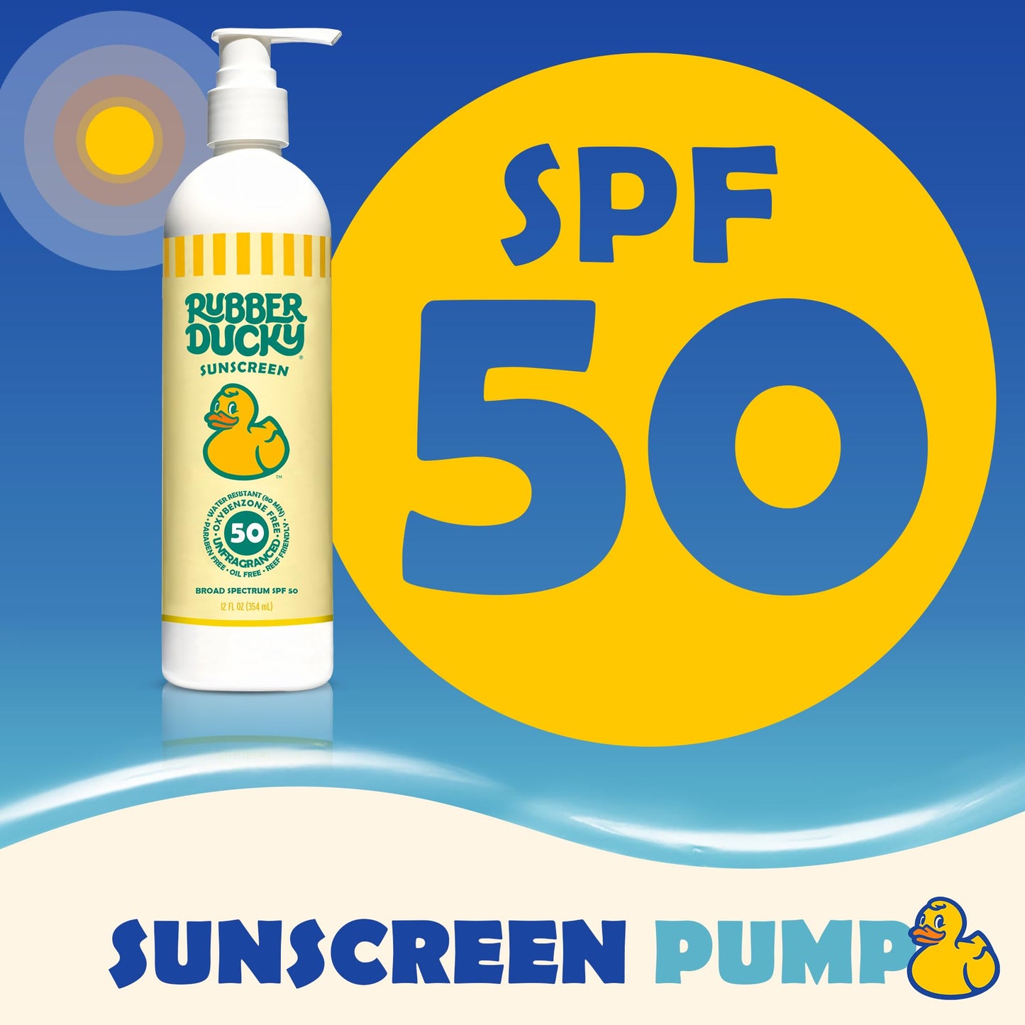 Rubber Ducky | Pump Sunscreen with SPF 50, Vitamin E for Face and Body | Broad Spectrum Lotion | SPF 50 Sunscreen with Pump Alternative for Moisturizing Sunblock (12oz Bottle)
