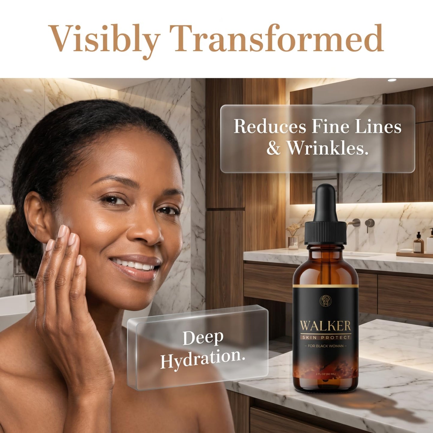 Walker Facial Essence Moisturizer, a lightweight skincare formula containing hyaluronic acid and black castor oil, helps improve skin texture and brighten the complexion of darker skin tones. (1(Pcs))