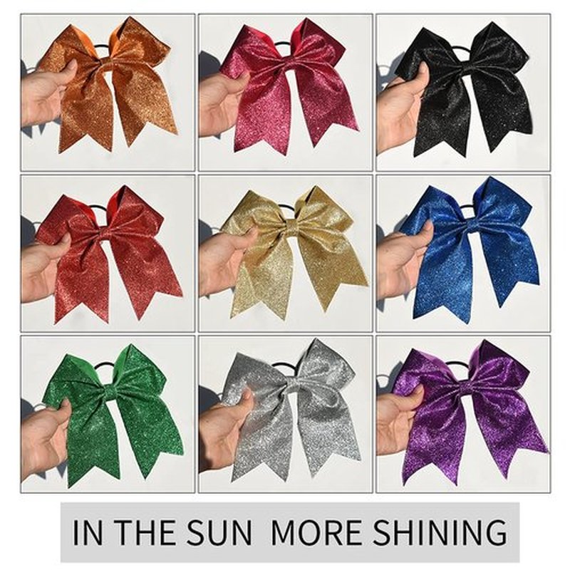 DEEKA 12 PCS 7" Large Glitter Cheer Bows Shiny Cheer Hair Bows Ponytail Holder Handmade for Cheerleader Girls Softball Sports -Gold