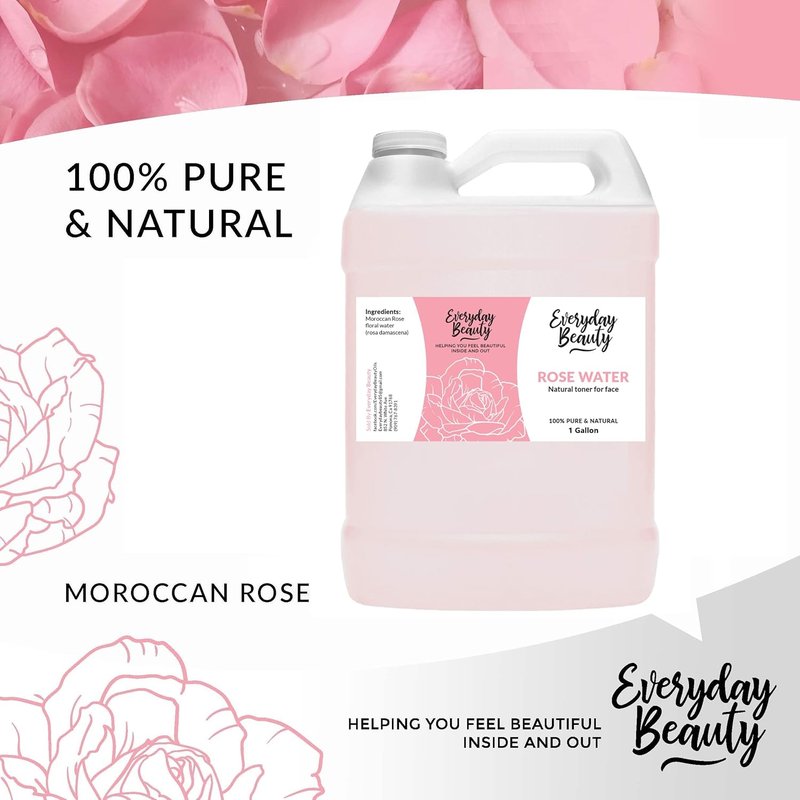 Rose Water Facial Toner - Alcohol-Free Vegan Refreshing Formula | 1 Gallon for Face & Hair