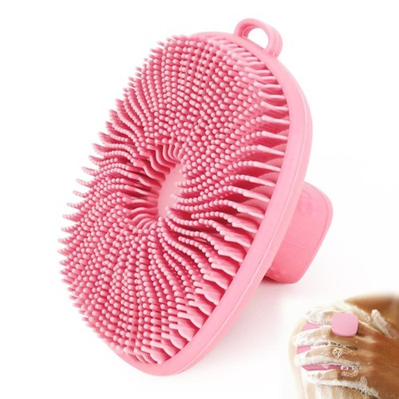 Silicone Body Scrubber for Men, New Upgrade Richer Foam and Effective Cleaning, Premium Silicone Scrubber with Ergonomic No-Slip Handle, Long-Lasting & Easy to Clean, Body Exfoliator Scrubber （Pink）