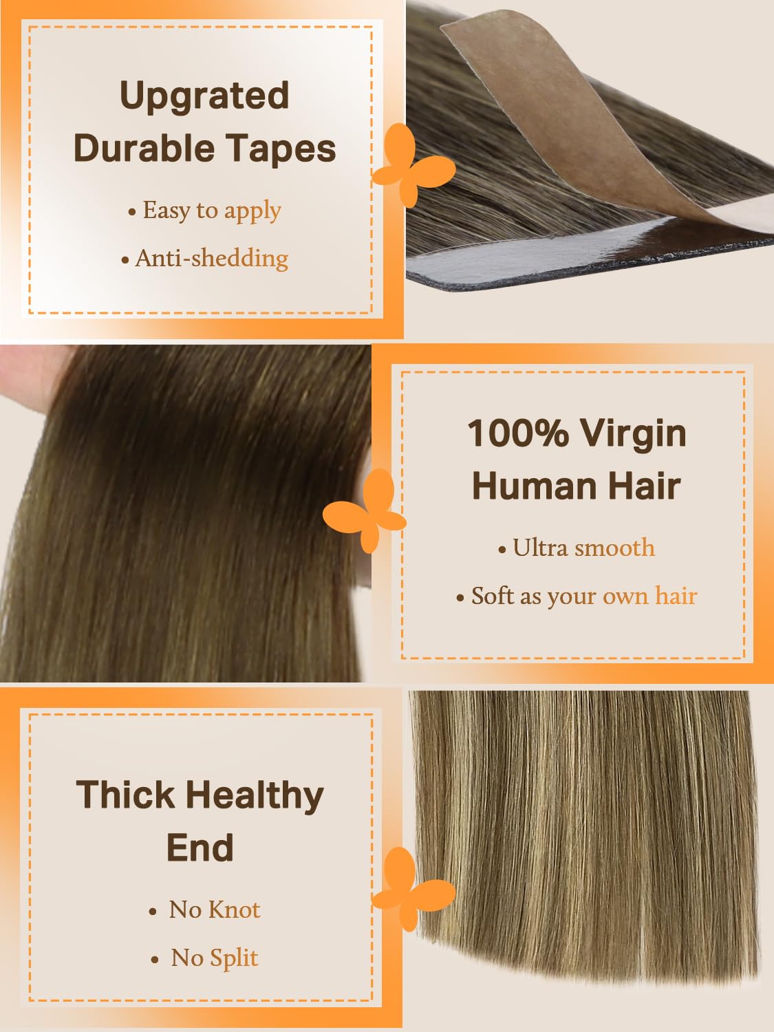DOORES Hair Extensions Tape in, Balayage Walnut Brown to Ash Brown and Bleach Blonde 14 Inch 25g 10pcs, Tape in Human Hair Extensions Straight Remy Hair Skin Weft Tape