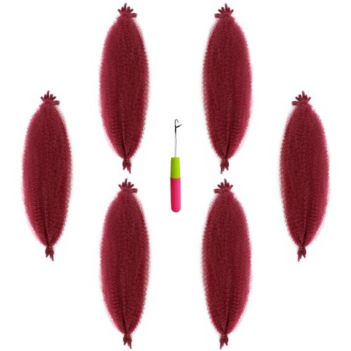 VCEOW 6 packs Burgundy Springy Afro Twist Hair 24 inch Red Pre-Separated Kinky Marley Twist Braiding Hair Soft Pre-fluffed Wrapping Hair Extensions for Bug Spring Passion Twists Faux Butterfly Locs