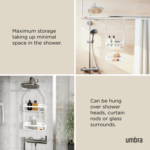 Umbra Flex Hanging Shower Caddy, Bathtub Shelf and Bathroom Organizer, White