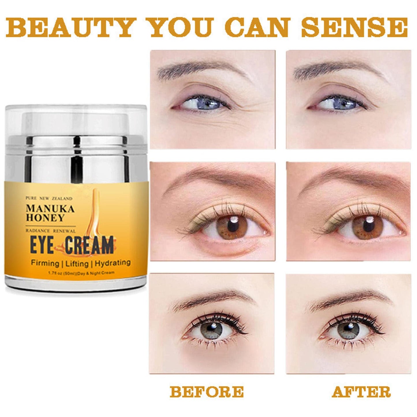 Grospe Manuka Honey Eye Cream Anti-aging Eye Cream Anti-wrinkle Under Eye Cream Fades Fine Lines Lifting and Firming Improve Dark Circles and Puffiness
