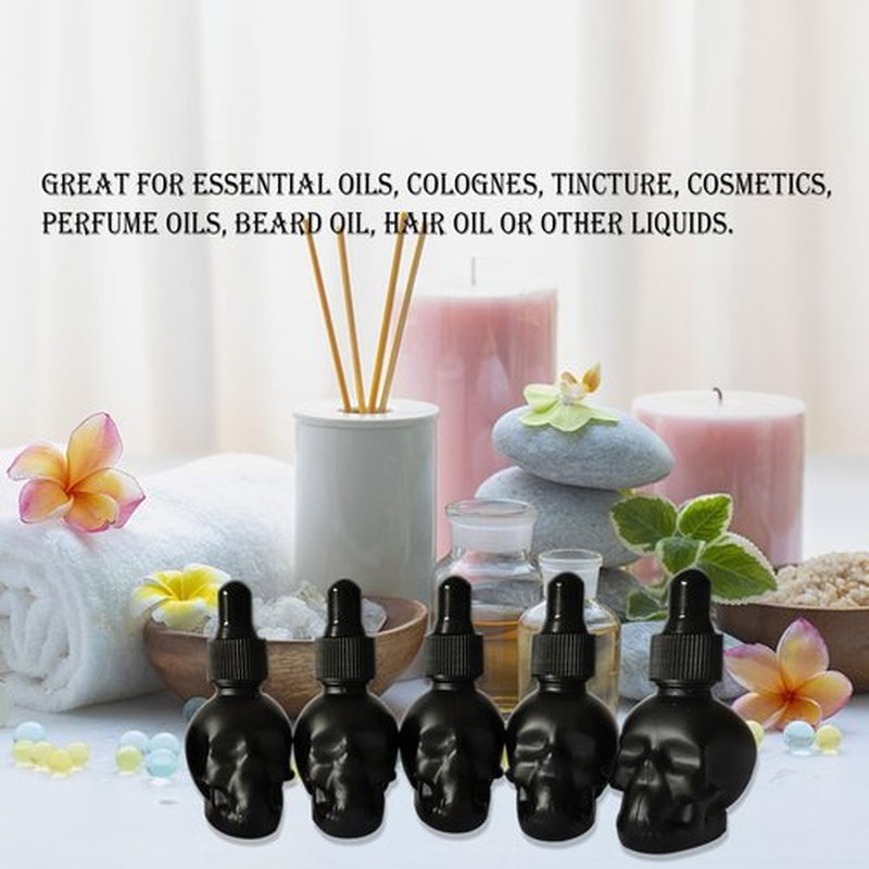 MINELEVEN 7 pcs Set 10ml Mini Skull Glass Dropper Bottle Leakproof Essential Oils Bottle for Storage and Travel (7pcs black skull bottle)
