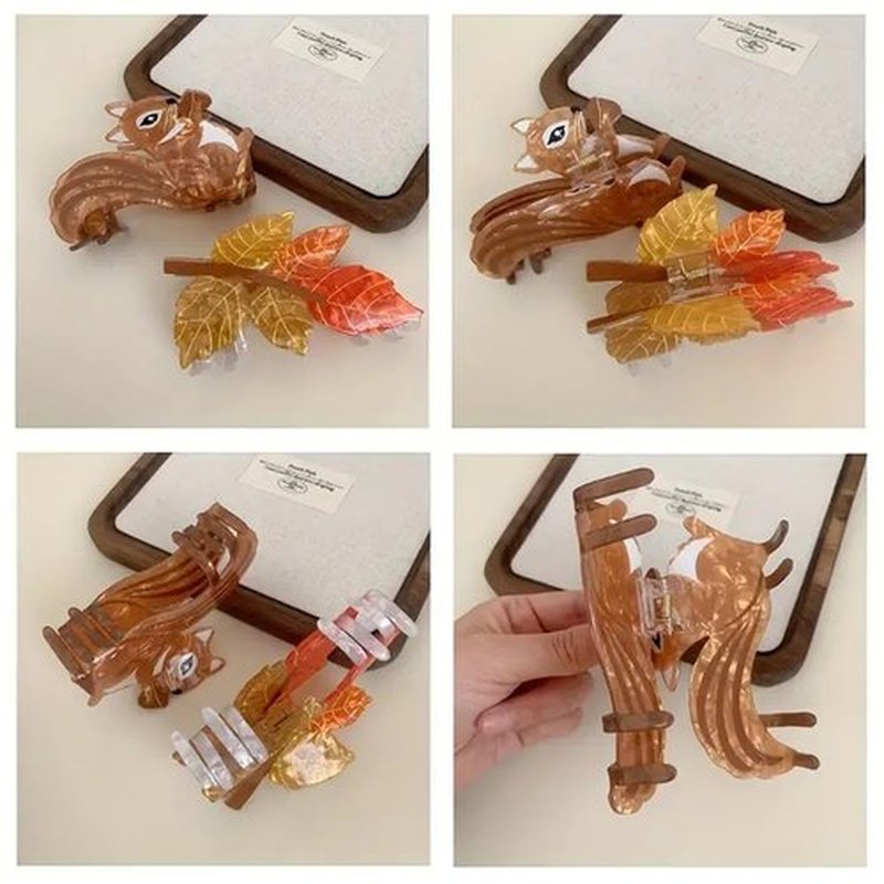 Thanksgiving Hair Clips Cute Hair Accessories Squirrel Shape Hair Claw Clips Brown Acrylic Shark Jaw Clip Medium Size Fall Hair Clip Cartoon Animal Hair Barrettes for Women Hair Supplies