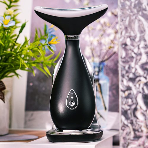 VRAIKO Lily Neck Face Massager, Face Sculpting Tool, Skin Rejuvenation Device with Thermal, Triple Action LED and Vibration, for Anti-Aging, Lifting and Tightening Sagging Skin (Frosted Black)
