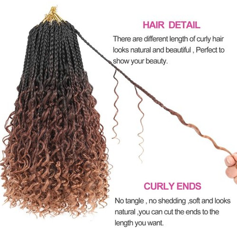 Unionbeauty Boho Box Braids Crochet Hair 14 Inch 8pcs Goddess Box Braids Crochet Hair for Black Woman Crochet Box Btaids Bohemian Hippie Crochet Braids Hair Synthetic Braiding Hair Extension 1B/33/30#