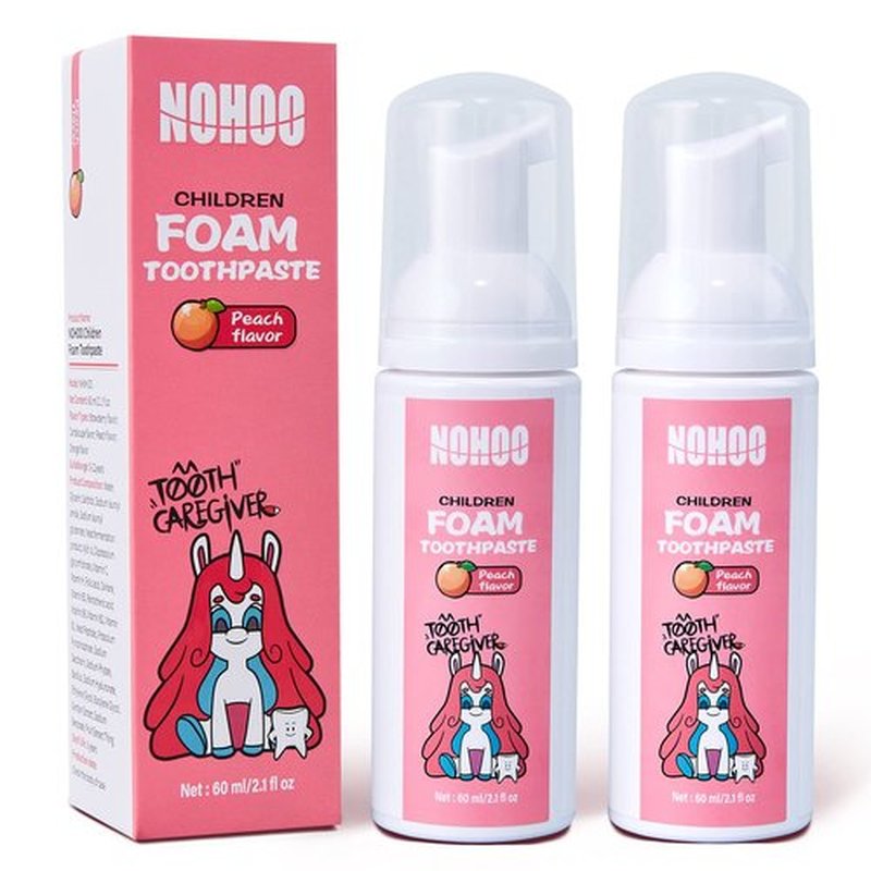 NOHOO Kids Foam Toothpaste with Fruit Flavor,Fluoride Free Natural Formul, Foam Toothpaste for Electric Toothbrush,Suitable for Toddler's Oral Cleaning and Cavity Prevention (2PCS Peach)