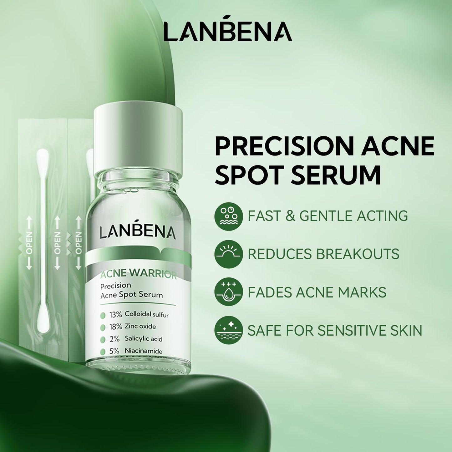 LANBENA Precision Acne Spot Serum, Acne Drying Lotion, Overnight Acne Treatment For Face, Dry Out Pimples, Blemishes, Zits And Clean Pores, 0.43 Fl Oz