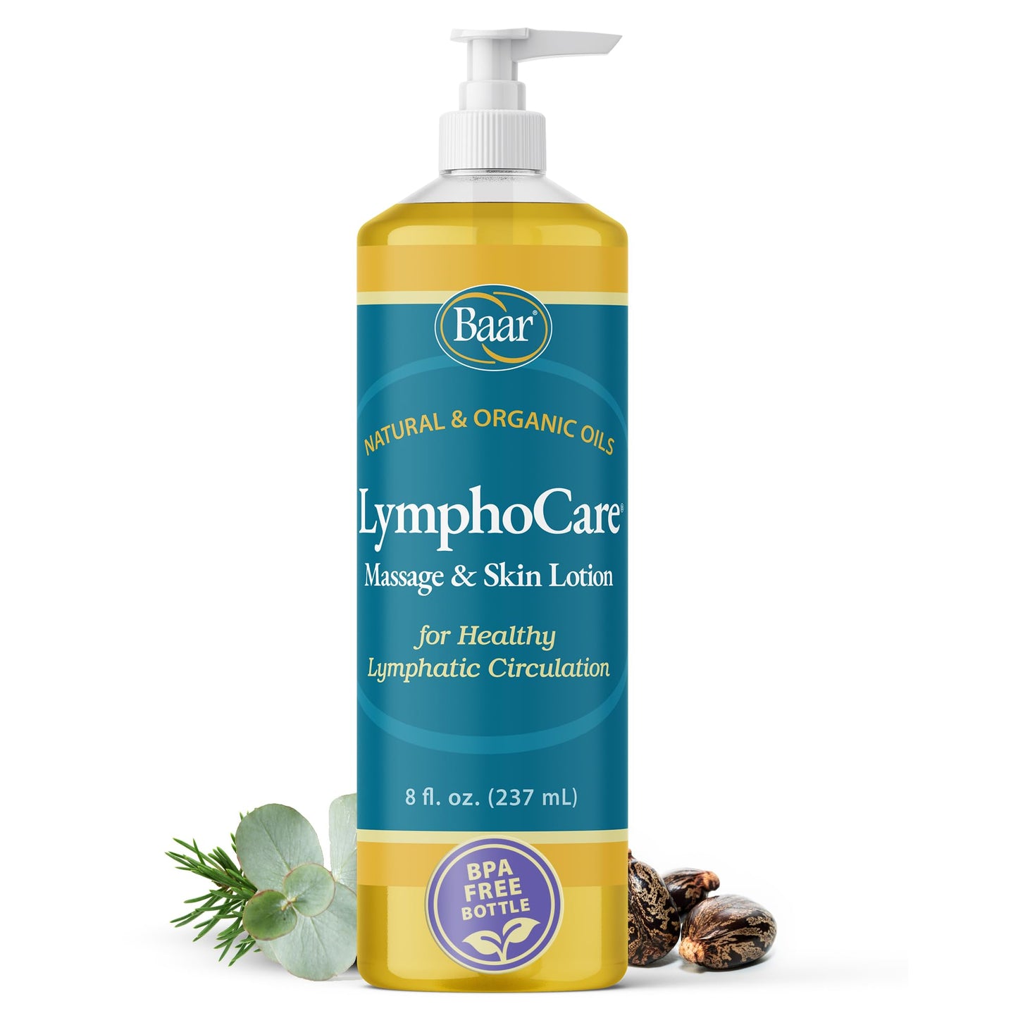 Baar LymphoCare Massage Oil & Skin Lotion – Lymphatic Massage Blend with Olive Oil, Rose Hip Oil & Castor Oil, Nourishing Body Lotion for Circulation & Relaxation, 8 Oz