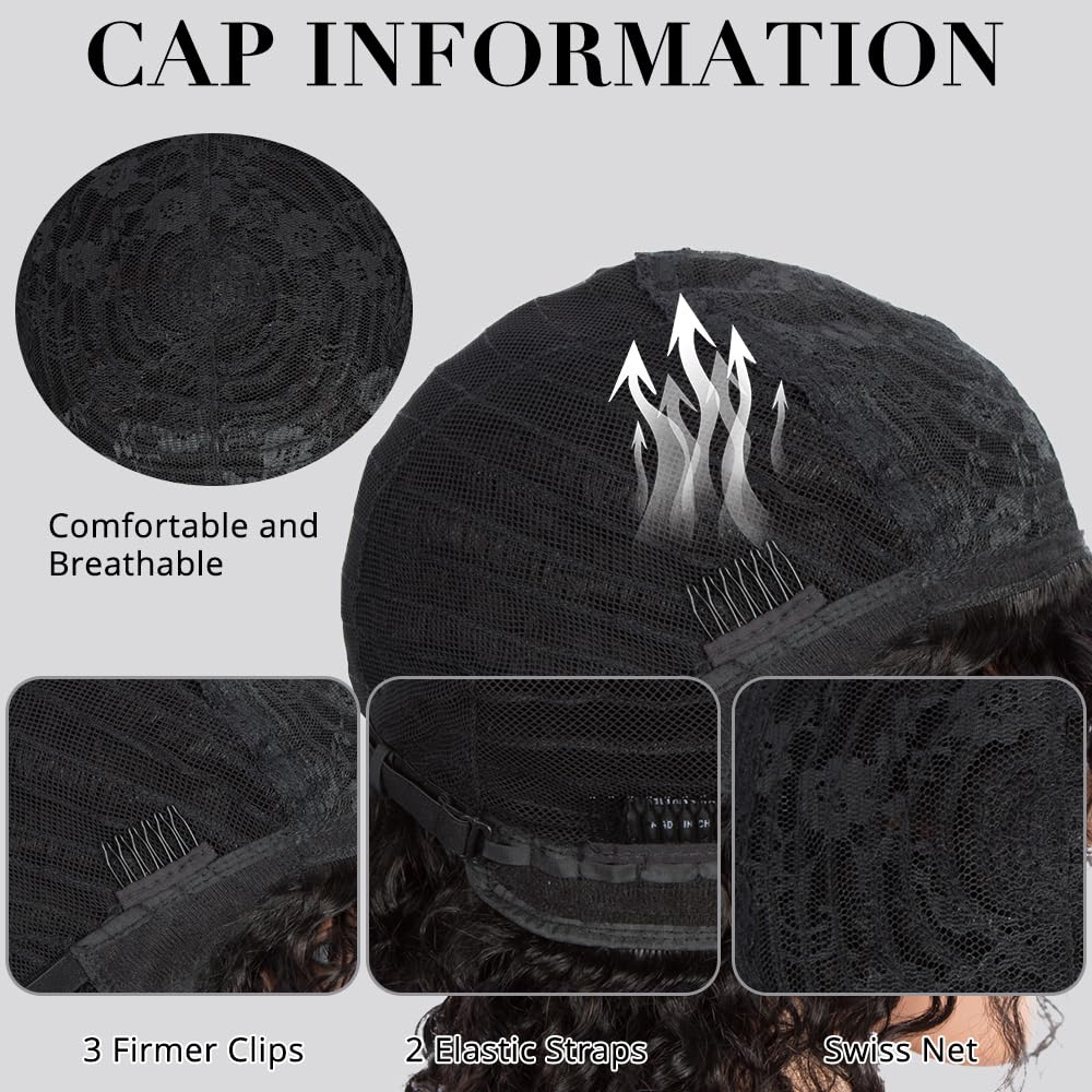 Spotlight Short Kinky Curly Wigs 10 inch Bob Loose Wave Human Hair Wigs for Women Brazilian Virgin Human Hair Wigs with Bangs 180% Density Natural Looking (Ombre Brown, TT1B/30)