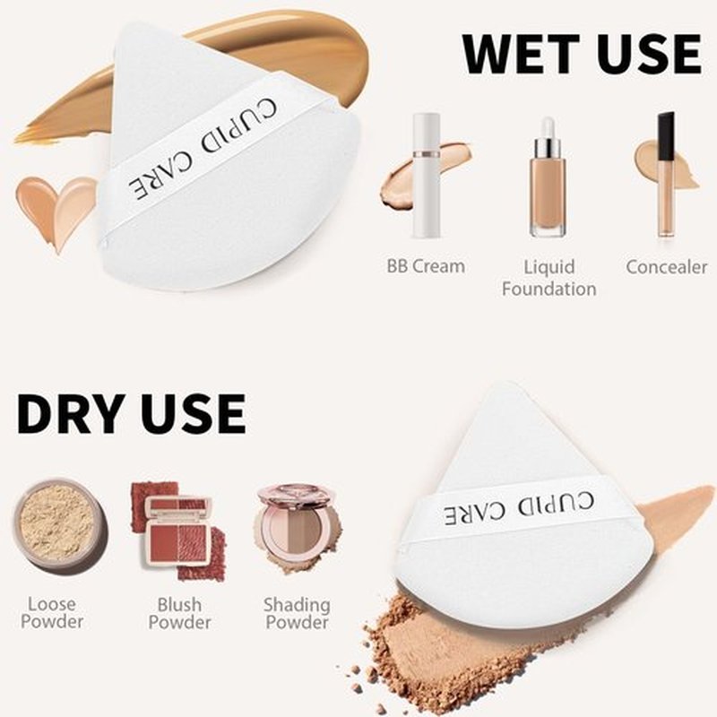 CUPID CARE 6 Pcs Powder Puff with 2 Travel Cases, Setting Powder Puffs for Face Powder and Foundation, Velour Makeup Puff for Loose Powder Body Powder, Skin-Friendly, Beauty Makeup Tools-White/Red