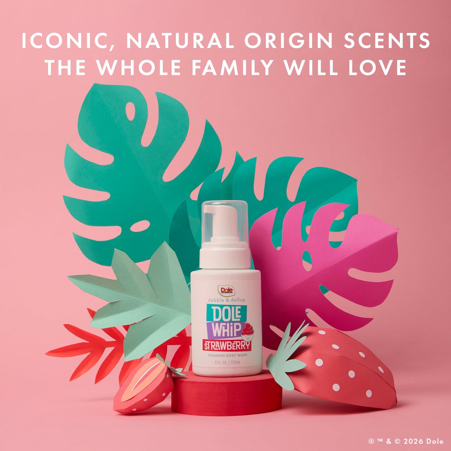 Dabble & Dollop Dole Whip® Strawberry Foaming Body Wash 2-Pack - Natural Origin Scent, Gentle Body Wash for Kids, Toddlers & Family, Sensitive Skin, Sulfate & Paraben Free (8 fl oz, Pack of 2)