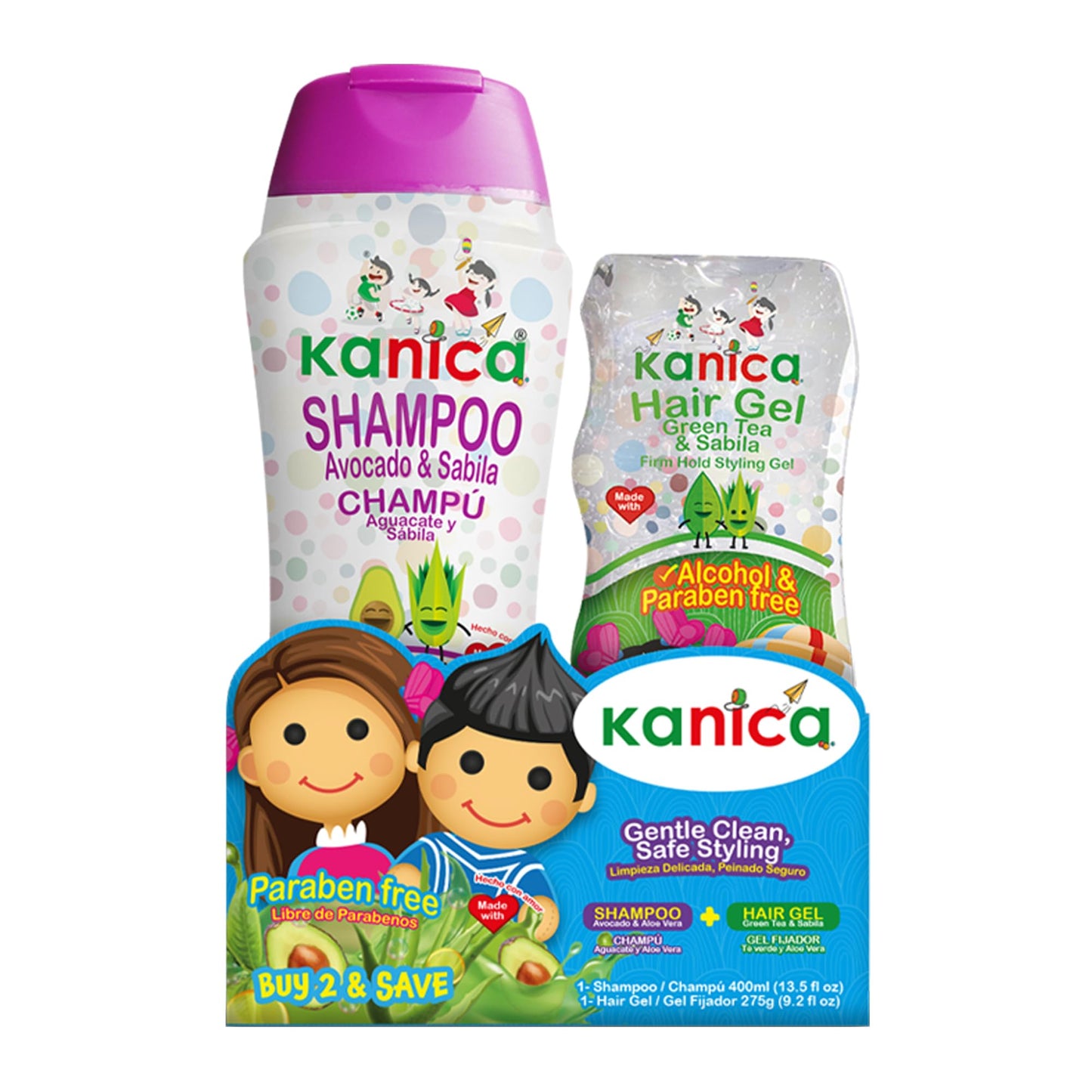 Kanica Aloe Vera & Avocado Hair Care Kit - 13.5oz Shampoo + 9.29oz Alcohol-Free Gel - Nourishing Products for Kids & All Hair Types - Paraben & Cruelty Free & Harsh Chemical-Free