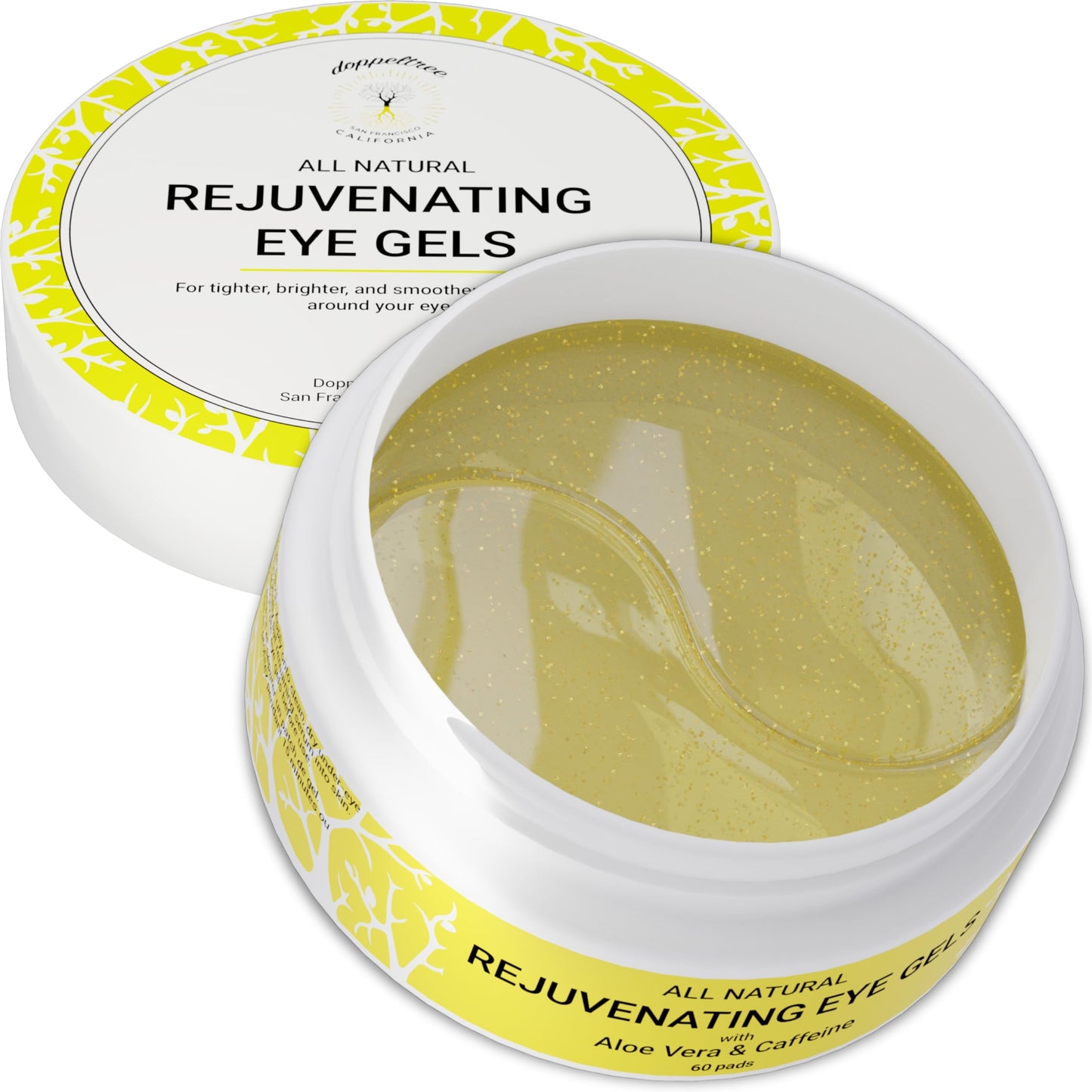 Doppeltree All Natural Caffeine Under Eye Patches & Hydrogel Masks (60 Pads) - Anti Aging Treatment for Crow Feet, Puffiness, Wrinkles, Dark Circles- Formulated in San Francisco