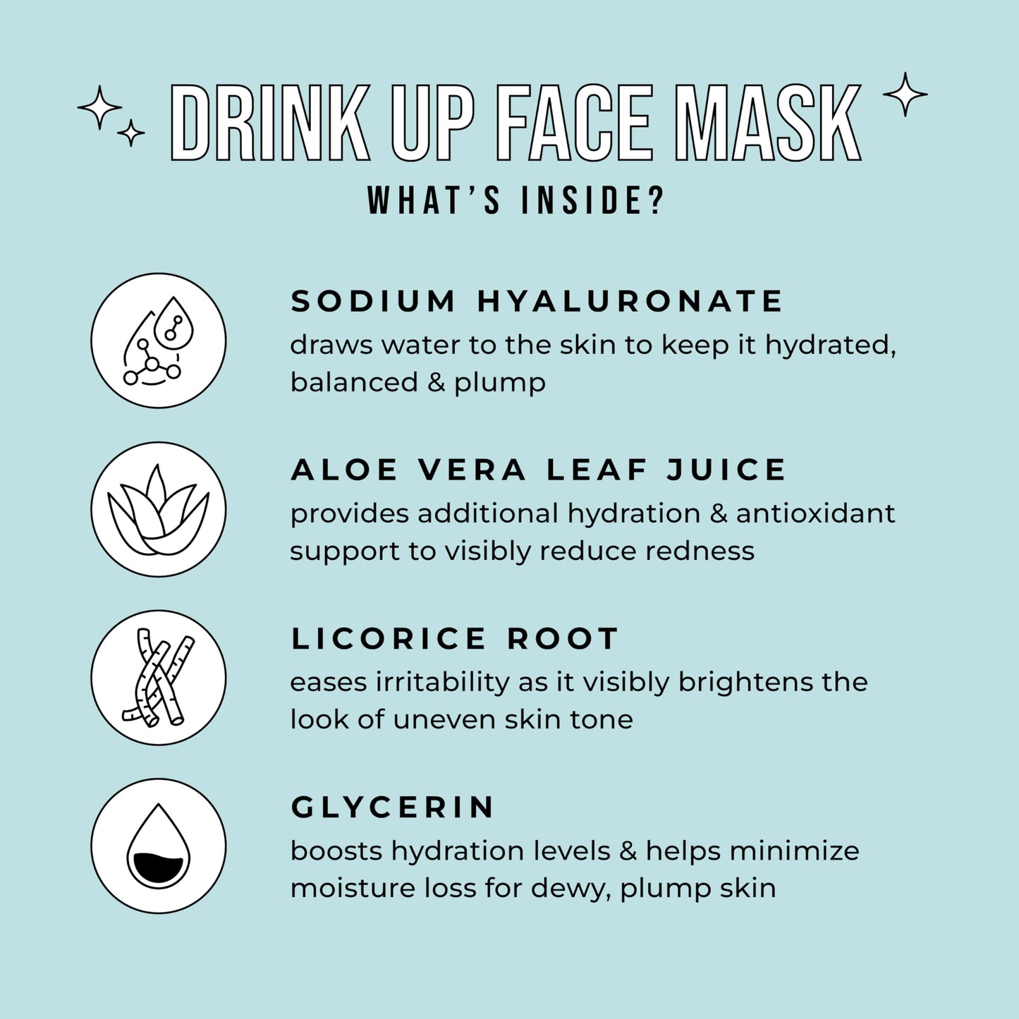Avatara - Drink Up Facial Mask 15 Sheets, Hydrating Mask, Sheet Masks with Aloe Vera and Licorice Root, Face Mask Skincare Beauty Essential Made with Tencel Fibers, Paraben-Free, Dry Skin, 15 Pack