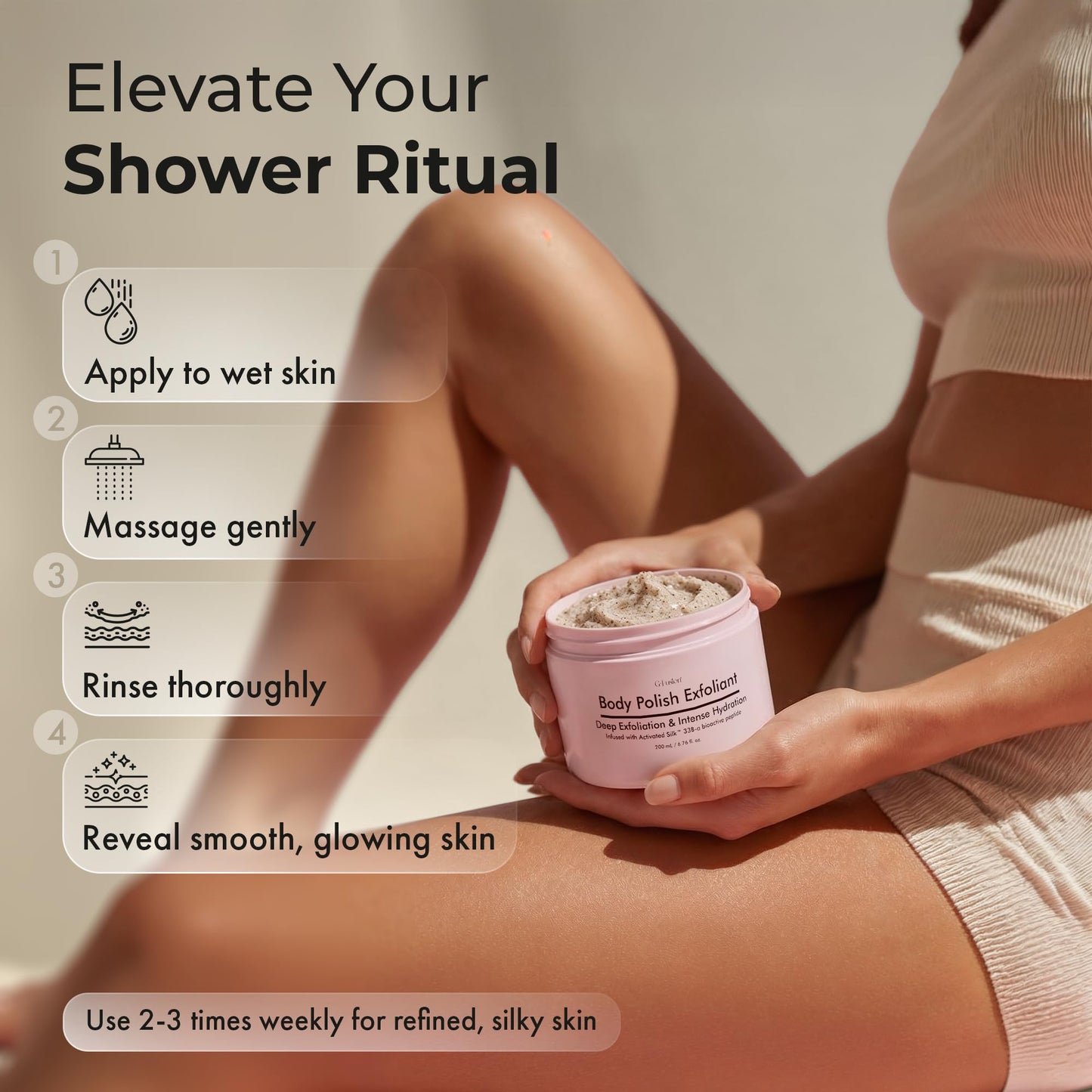 Silk Peptide Body Polish Gentle Exfoliant - Honey & Coconut Body Scrubs with Shea Butter, Exfoliants & Hydrating Oils for Smooth, Glowing Skin – Deep Moisturizing & Radiance Boosting Formula