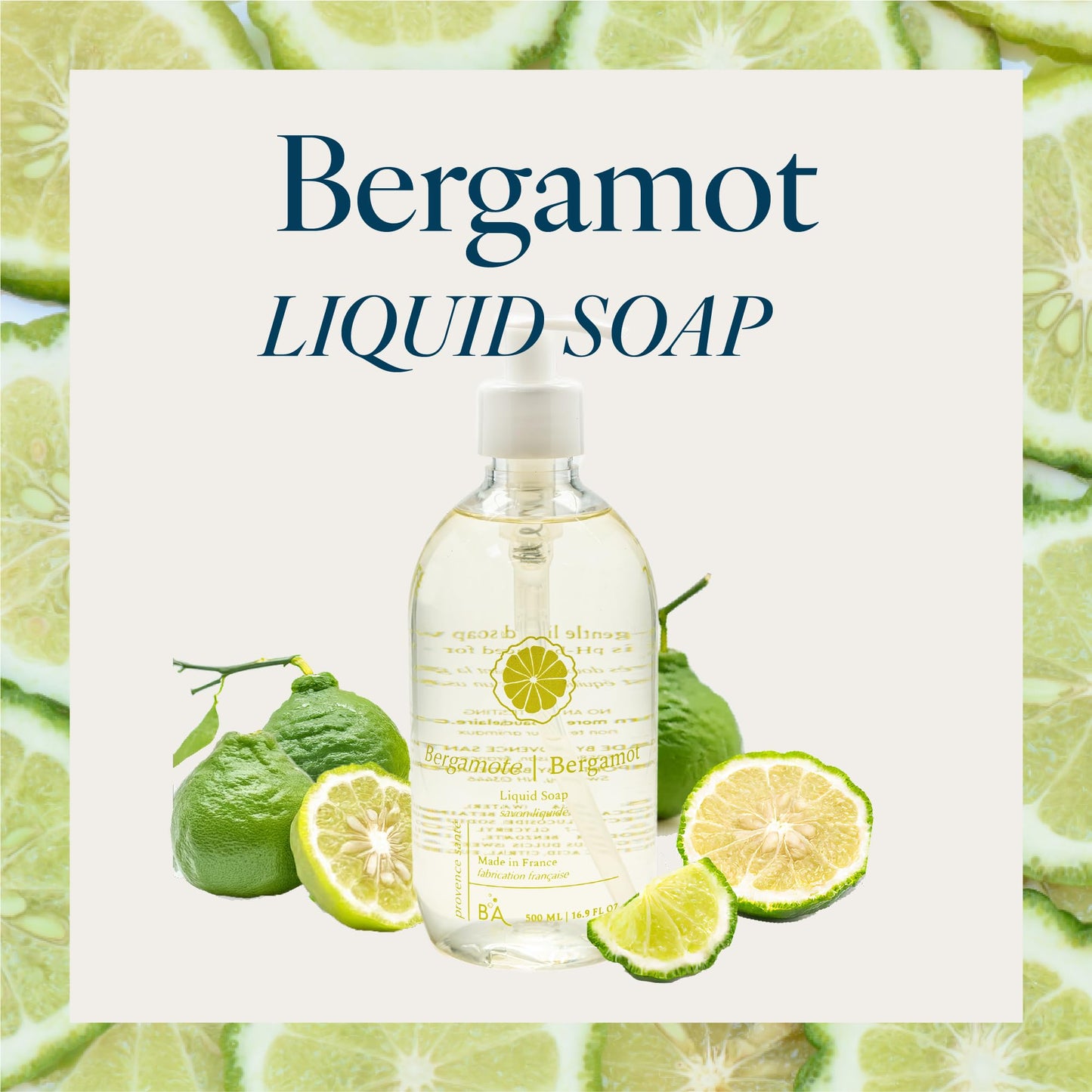 Provence Sante Natural Liquid Soap - Moisturizing Almond Oil Hand Soap with Light Citrus Bergamot Scent - Elegant Pump Dispenser for Kitchen & Bath (16.9 oz)