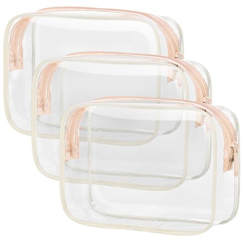 PACKISM Clear Makeup Bags - 3 Pack TSA Approved Toiletry Bags Clear Travels Bags for Toiletries, Clear Cosmetic Bags Airport Carry on Clear Compliant Bag, Baby Pink