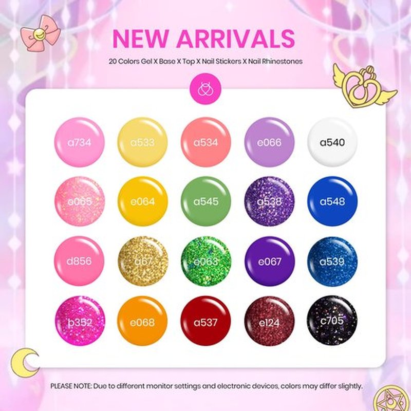 beetles Gel Nail Polish Set, 25Pcs Glitter Red Blue Green Gel Polish Kit Manga Heroine Collection with Nail Stickers Nail Rhinestones 3Pcs Base Top Coat Gift for Women Girls
