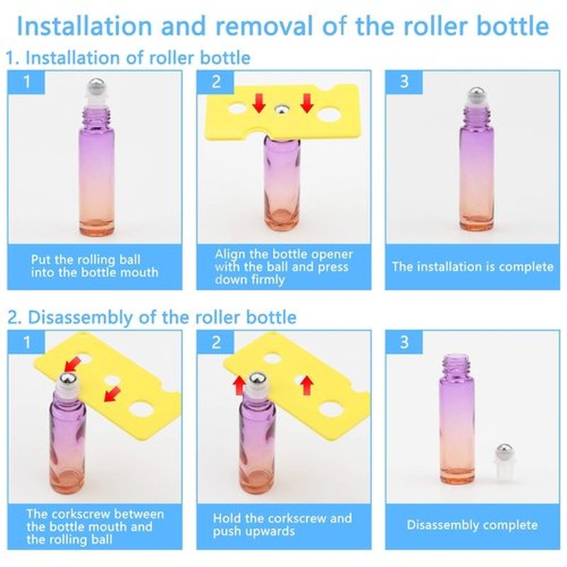 Newzoll 8 Pcs Glass Roller Bottles Essential Oils Perfume Roll on Bottles 10 ml (1/3 oz) Purple Orange Gradient Rolling Bottles Vials Container for Oils Lip Balms